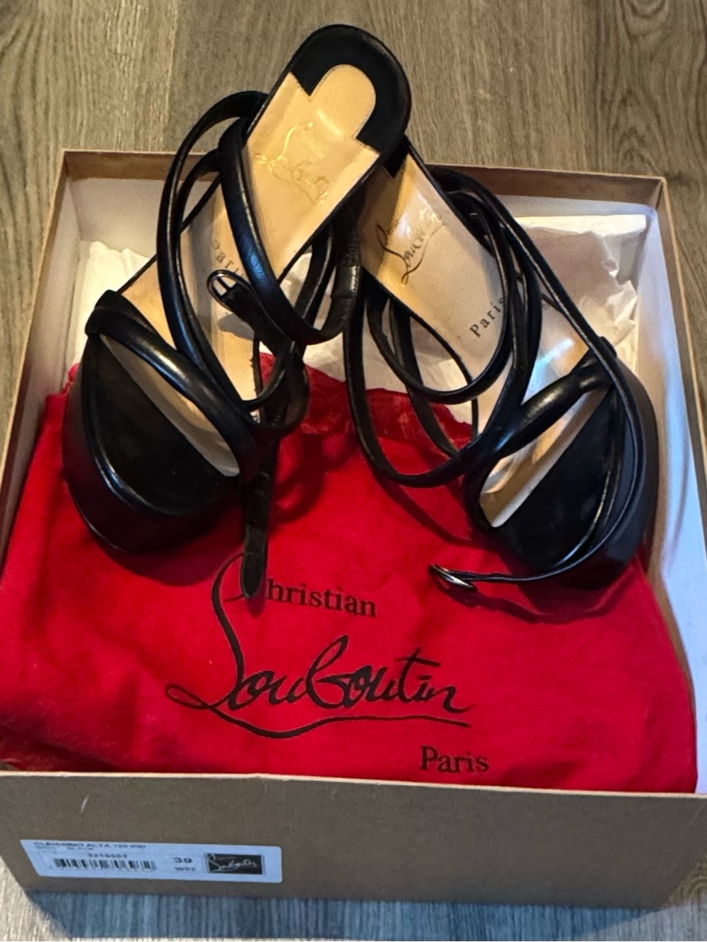 Christian Louboutin Cleissimo Alta Black Kid Leather Strappy High-Heel Sandals